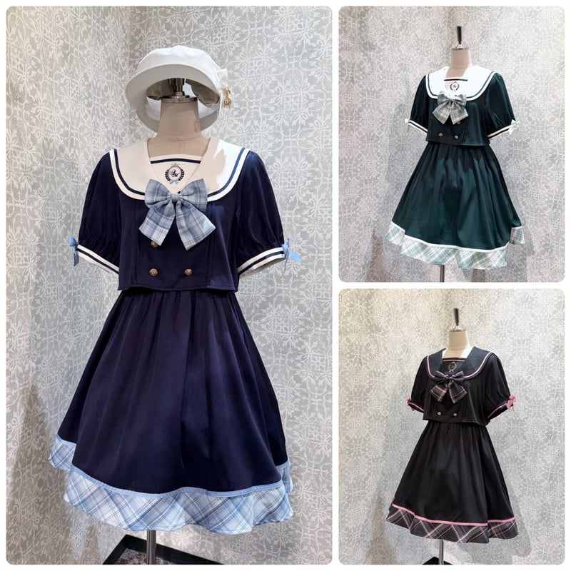Amavel】 Chouchou Check セットアップ風セーラーワンピース/126170