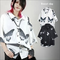 【Deorart】 [五分袖]ルーズシルエット・ダーク バタフライ 総柄 シャツ[butterfly 蝶] (セレクト･アイテム)（BY7099）