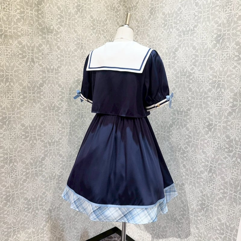 Amavel】 Chouchou Check セットアップ風セーラーワンピース/126170