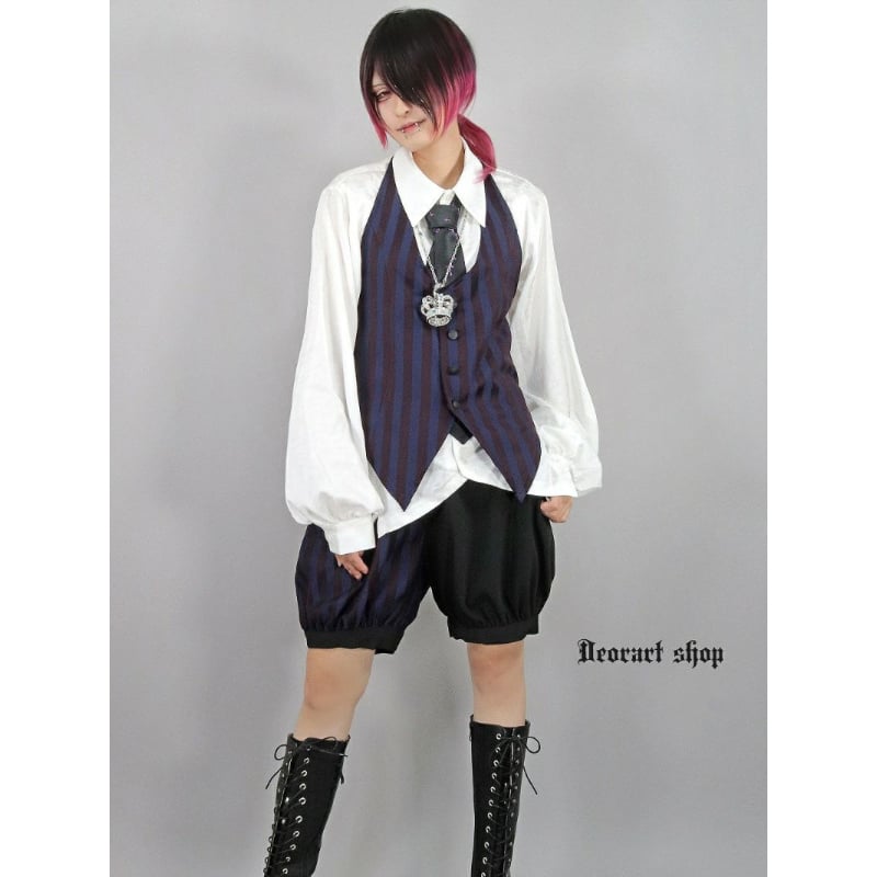 [APPAREL]/ディオラート/ストライプ柄 バルーン ドロワーズ パンツ ブルー×ブラウン (M) ゴスロリ・パンク/Deorart Deorart】ストライプ柄 バルーン ドロワーズ パンツ（DRT2865） | KIST