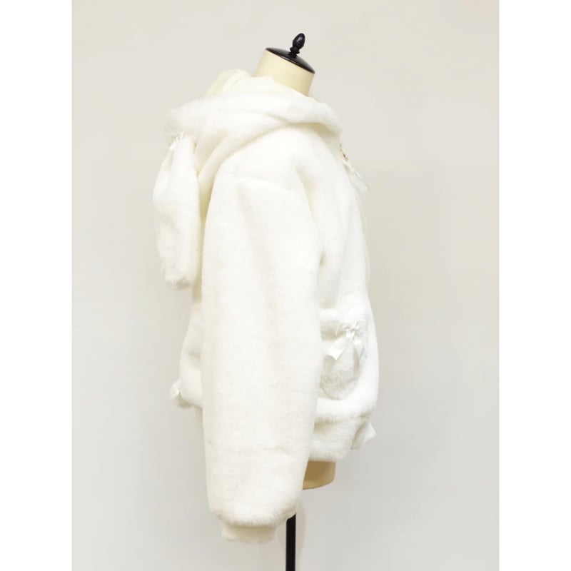 AMAVEL リボンポケットファー コート アイボリー