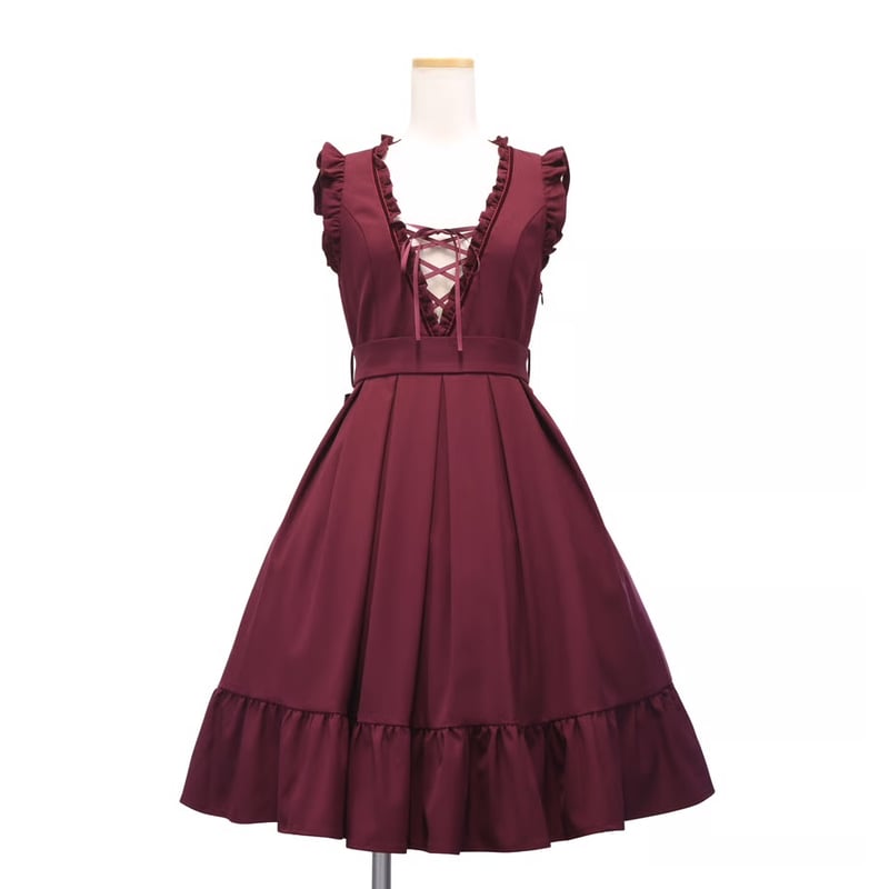 【M】シェグリット　Sheglit レースアップジャンパースカート　ネイビー レースアップジャンパースカート | Sheglit MiDiom online store