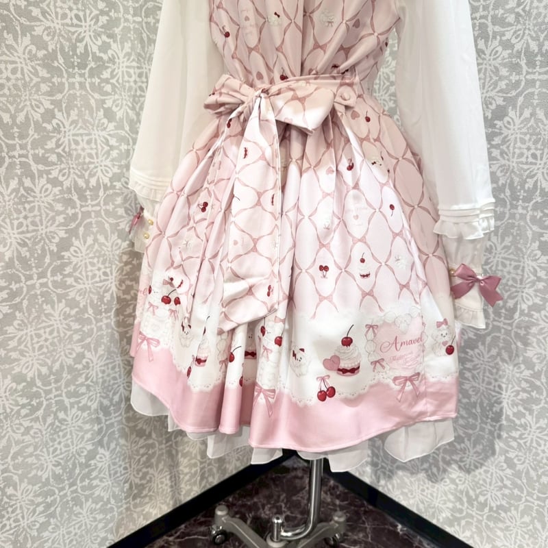 新品♡アマベル♡Sweet Whipプリントワンピ♡ブラウン♡リボンノベルティ付 Sweet Whip プリントワンピース （9295740043495）– Amavel