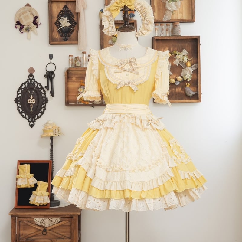 エプロンドッキングワンピース　フローラプティ 星箱Works】シャンティクリーム・パティスリー エプロン風