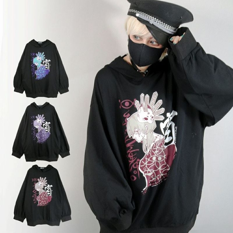 Deorart】 [和GOTH] オーバーサイズ ・プリントプルパーカー [ 宵-yoi-