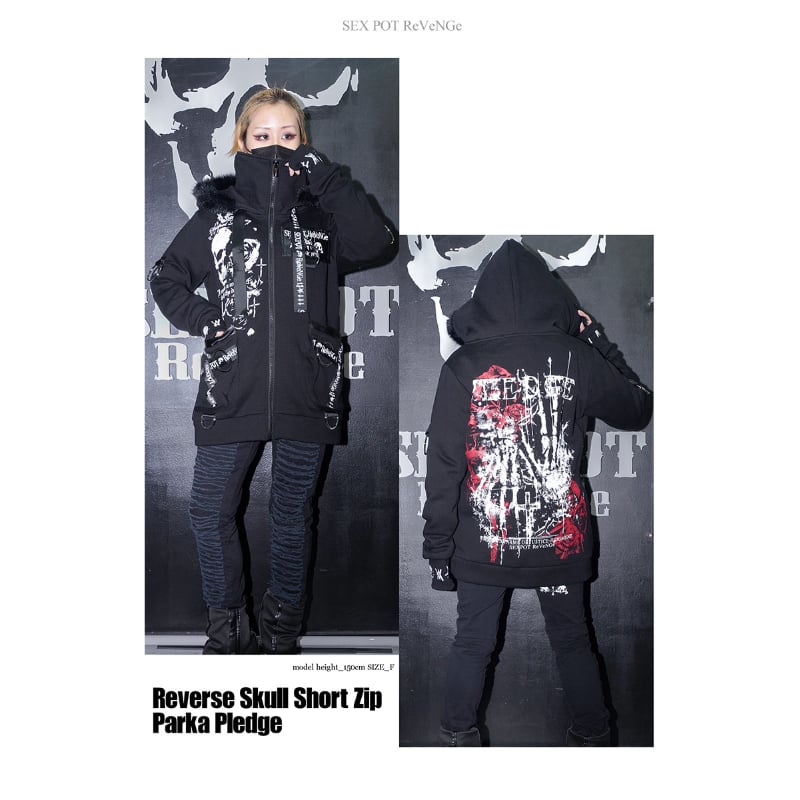 [APPAREL]/セックスポットリベンジ/PLEDGE REVERSE SKULL SHORT ZIP パーカ 黒+白×白+青 (L) ゴスロリ・パンク/SEX POT ReVeNGe SEXPOTReVeNGe】PLEDGE REVERSE SKULL SHORT ZIP パ