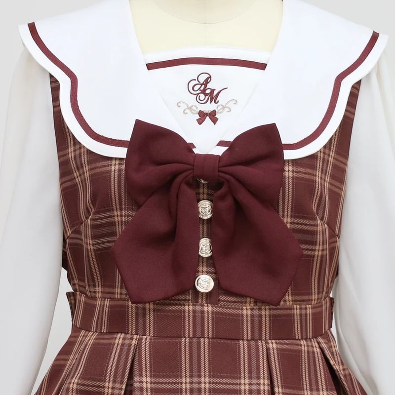 メーテル様【新品タグ付】mikomori ミコモリ チェック ひざ丈ワンピース ManonMimie】 Side-Ribbon Houndstooth OP | Manon Tokyo