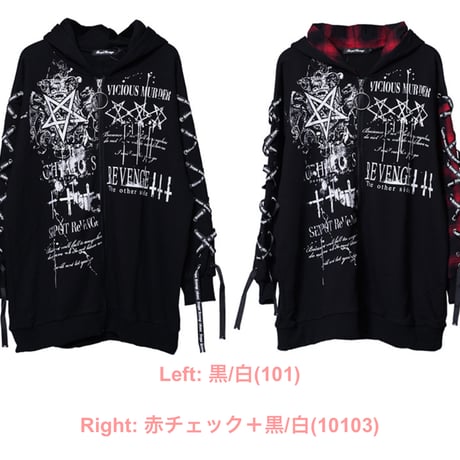 【SEXPOTReVeNGe】LACE UP SLEEVE BIG DESIGN ジップ パーカー【SB08748】