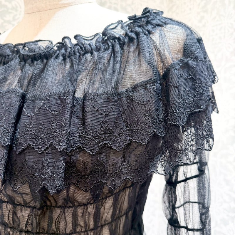 ATELIER-PIERROT】 Sheer Off-Shoulder Shirring B