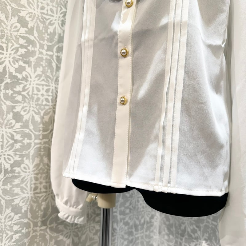 中古】Amavel 丸衿フリルブラウス長袖(ホワイト)