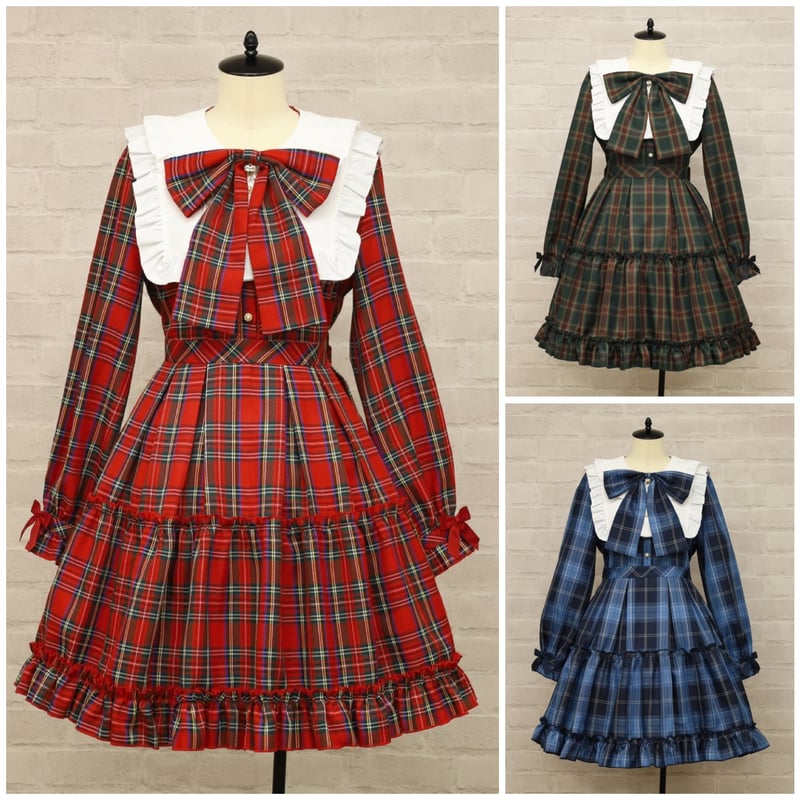 Amavel】Dolly Holiday チェックティアードワンピース (ミドル丈)/