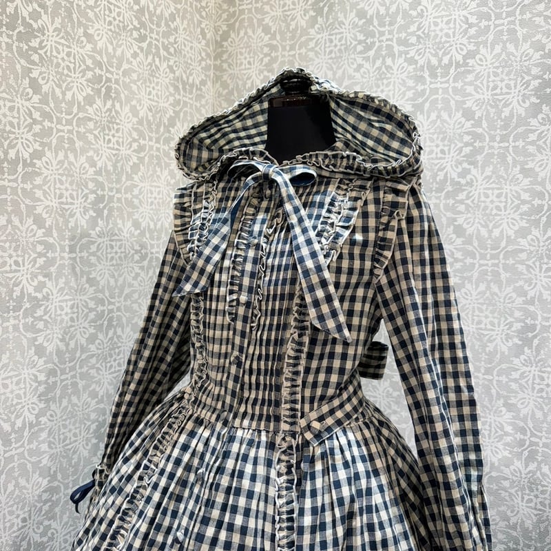 塩*様 シーソルトマキアート デニムチェック リボンワンピース ダークブルー シーソルトマキアート デニムチェック リボンワンピース | HoshibakoWorks