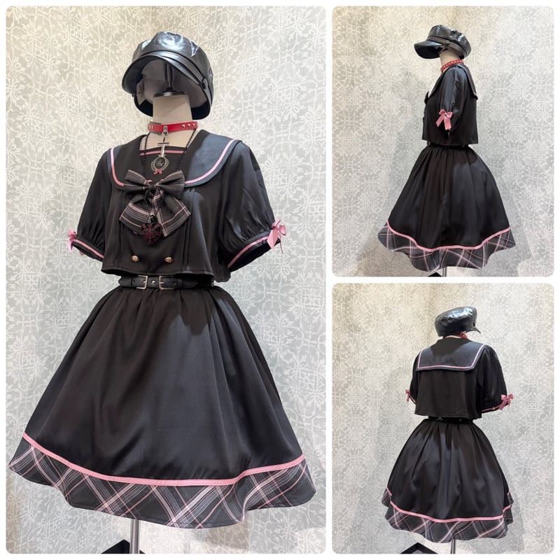 Amavel】 Chouchou Check セットアップ風セーラーワンピース/126170