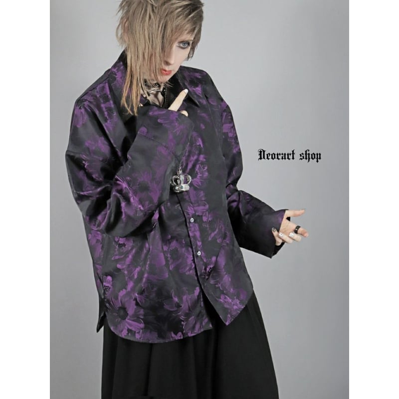 Deorart】ジャガード フラワー柄・オーバーサイズシャツ（DRT2861