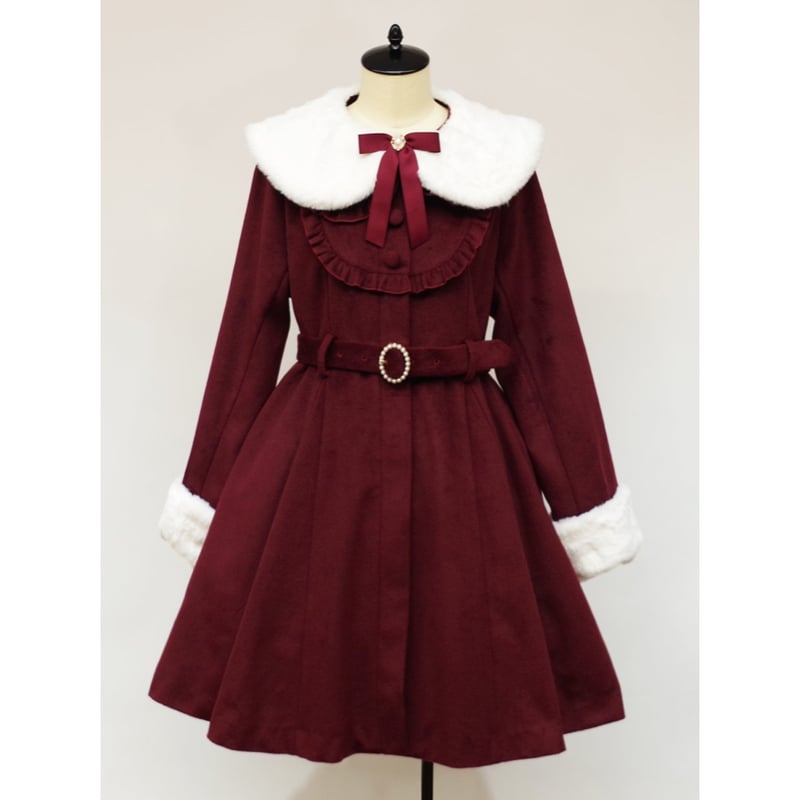 Amavel パールベルト付ヨークフリルコート