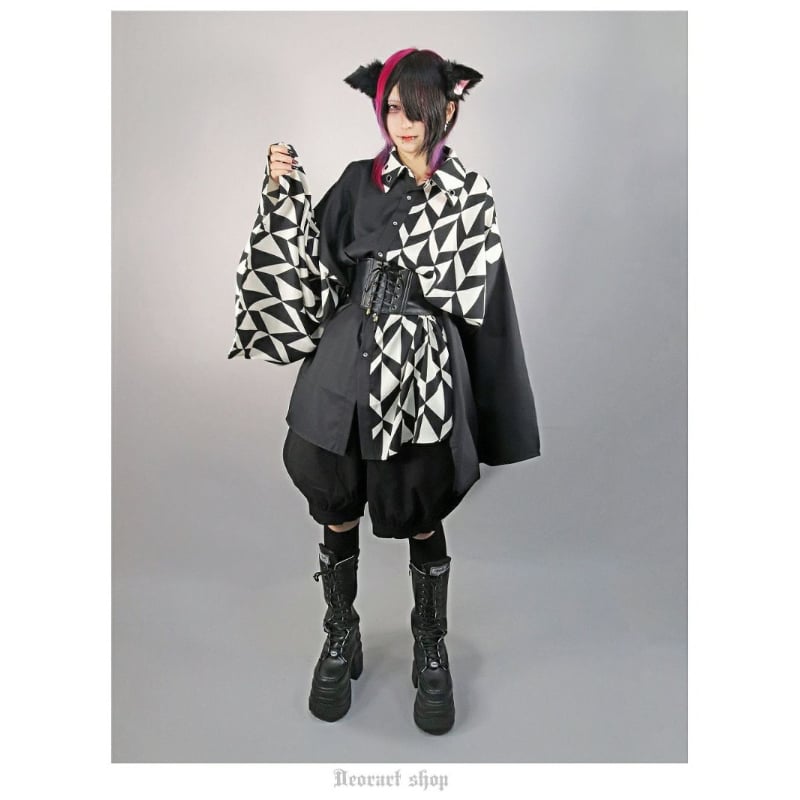 Deorart ブラック M サイドベルトデザイン 切り替えスリムパンツ