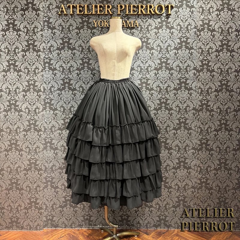 【希少・美品】ATELIER PIERROT ふんわり スカート 総柄 リボン ATELIER-PIERROT】Ruffle Chiffon Skirt -Lace-/TS