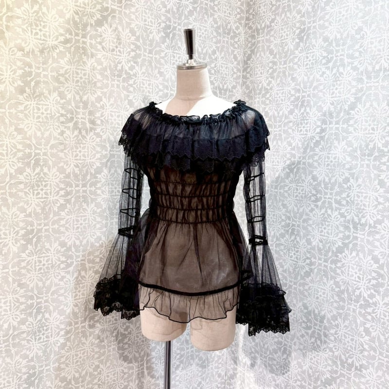 ATELIER-PIERROT】 Sheer Off-Shoulder Shirring B