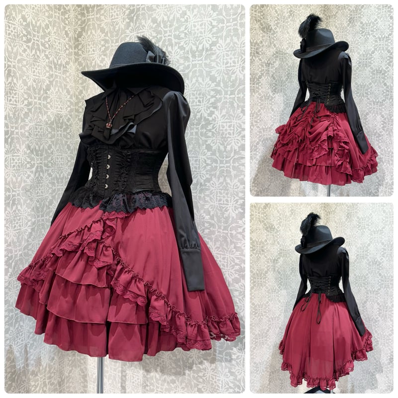 アトリエピエロ Victorian Ruffle Chiffon Skirt 黒