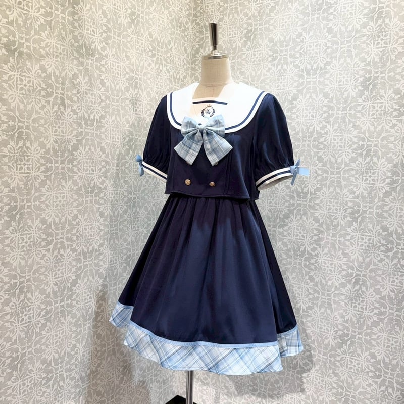 Amavel】 Chouchou Check セットアップ風セーラーワンピース/126170