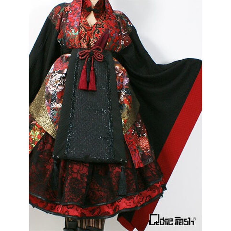 キューティーフラッシュコルセット花魁風コスプレ衣装 赤黒花柄 キューティーフラッシュコルセット花魁風コスプレ衣装 赤黒花柄
