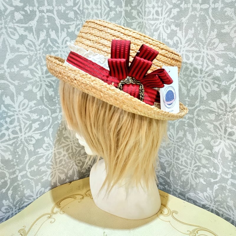 星箱Hoshibako Works カンカン帽ハット帽子ストライプリボンロリータ