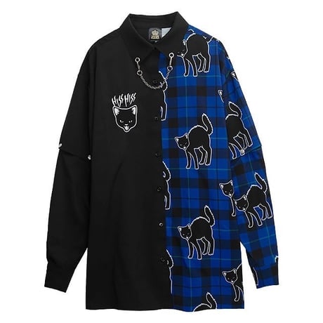 【LISTEN FLAVOR】やんのかステップ黒猫2WAYシャツ（2423557）