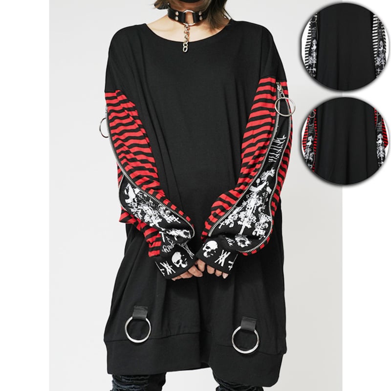 その他 Pin's Punk Attitude SEXPOTReVeNGe】ZIP SLEEVE BORDER PUNKISH カットソー【