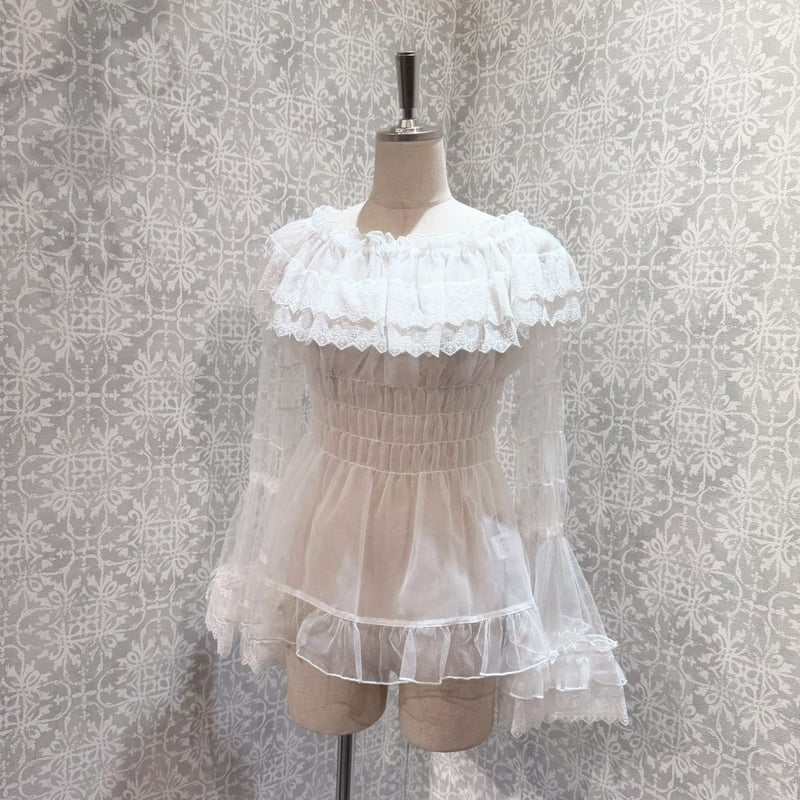 ATELIER-PIERROT】 Sheer Off-Shoulder Shirring B