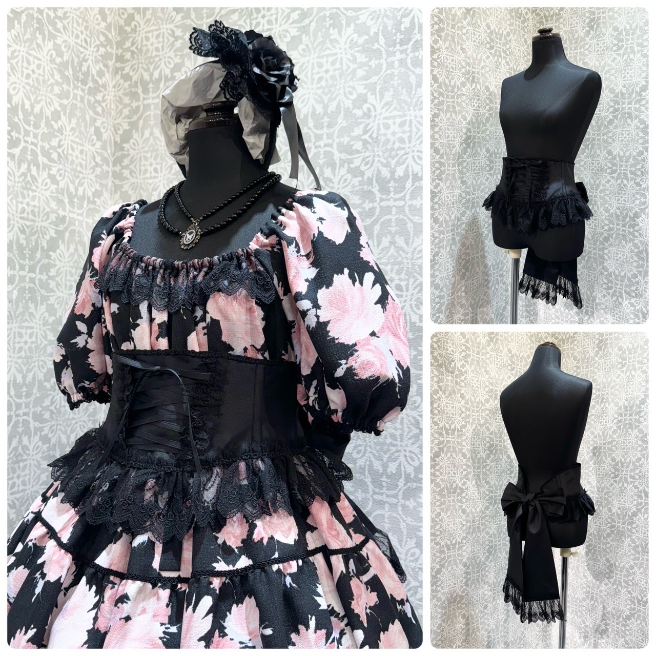 Enchantlic Enchantilly】チュールレースリボンコルセット（黒×黒