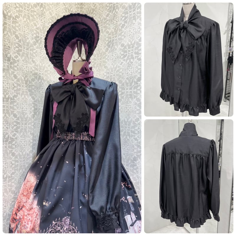 Enchantlic Enchantilly】ノーブルリボンタイブラウス(黒×黒薔薇