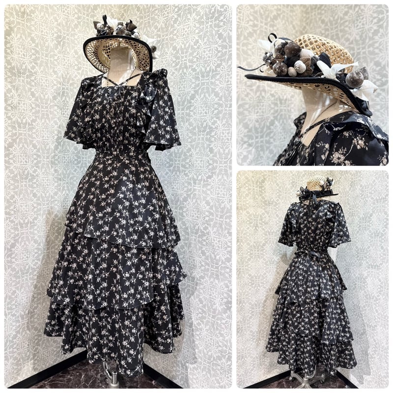Amavel】 Floral pattern アシメティアードロングワンピース
