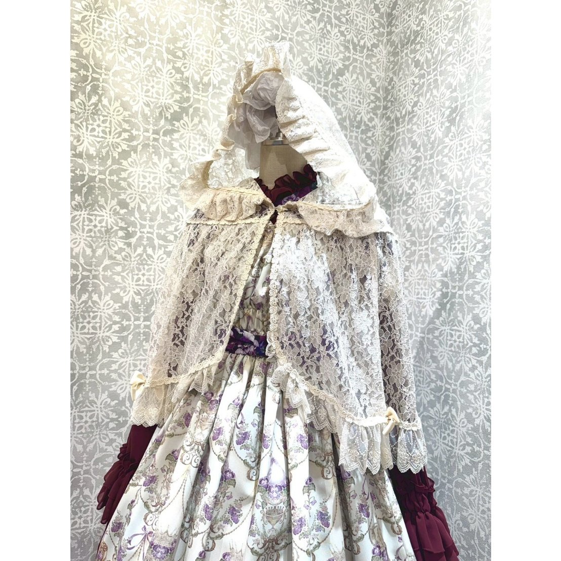 Enchantilly*フラワーレース付総レースケープ*生成*アイボリー Enchantlic Enchantilly】ジャルディネ レースケープ（生成×生成レース)