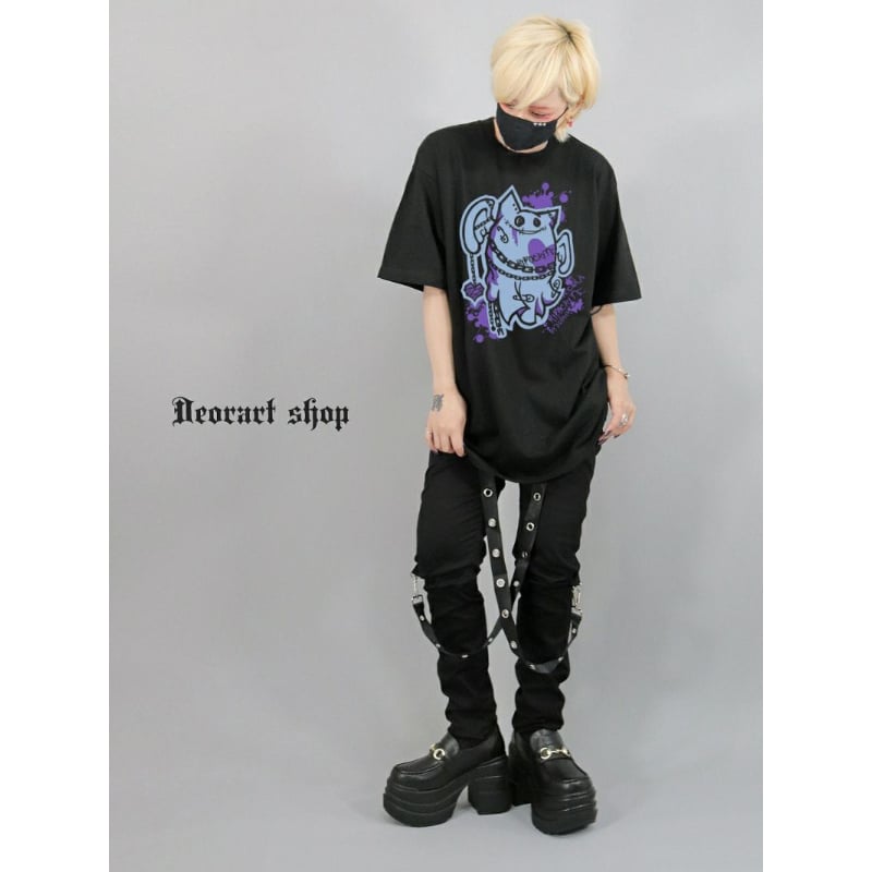 【メール便可】オーバーサイズ・プリントTシャツ【ぎぜんしゃ】 [ネコラ NECOLA 天使] DRTP010 DRTP010 オーバーサイズ・プリントTシャツ【ぎぜんしゃ