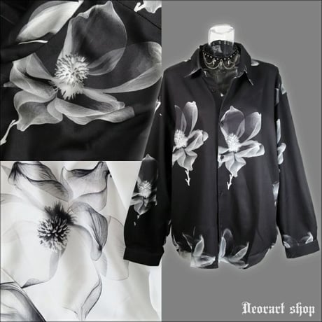 【Deorart】ルーズシルエット・ダークカラー 花柄 総柄 シャツ[skeleton flour] (セレクト･アイテム)（BY7088）