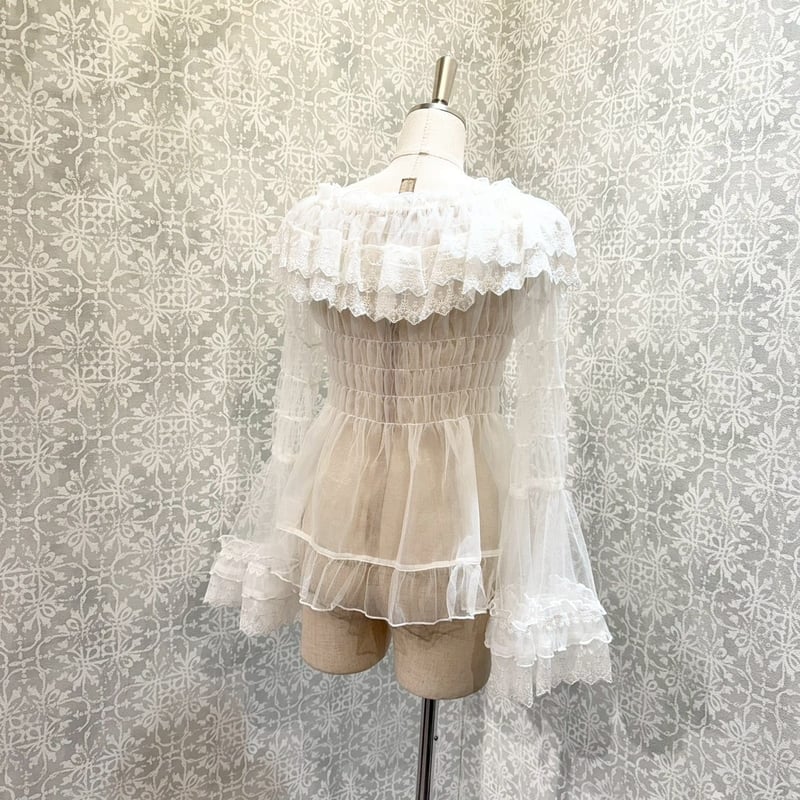 ATELIER-PIERROT】 Sheer Off-Shoulder Shirring B