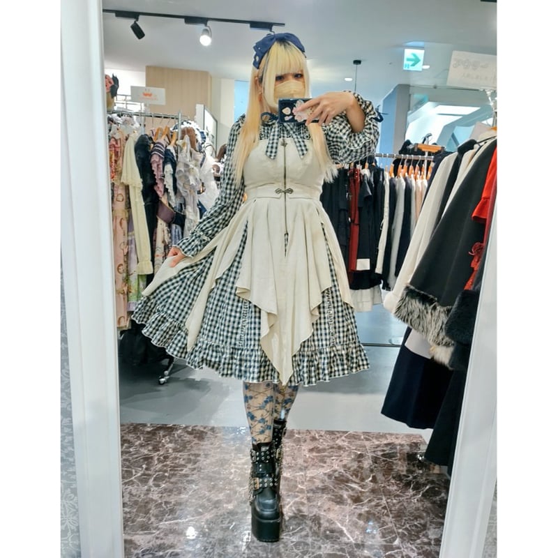 星箱Works】シーソルトマキアート デニムチェック リボンワンピース