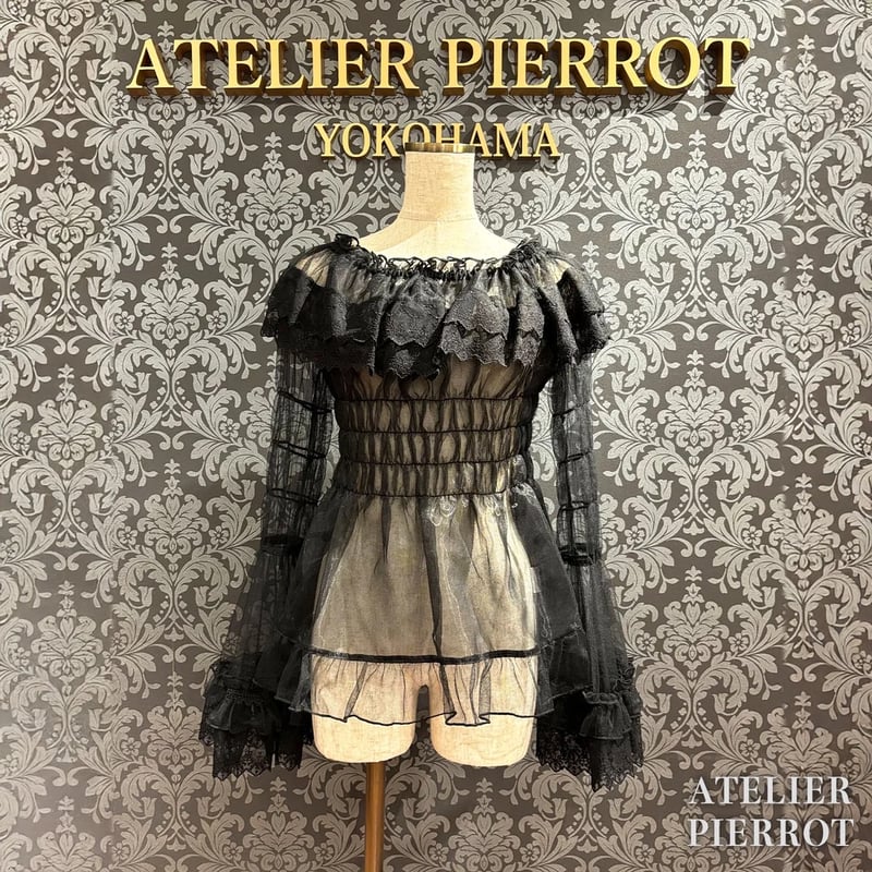 ATELIER-PIERROT】 Sheer Off-Shoulder Shirring B