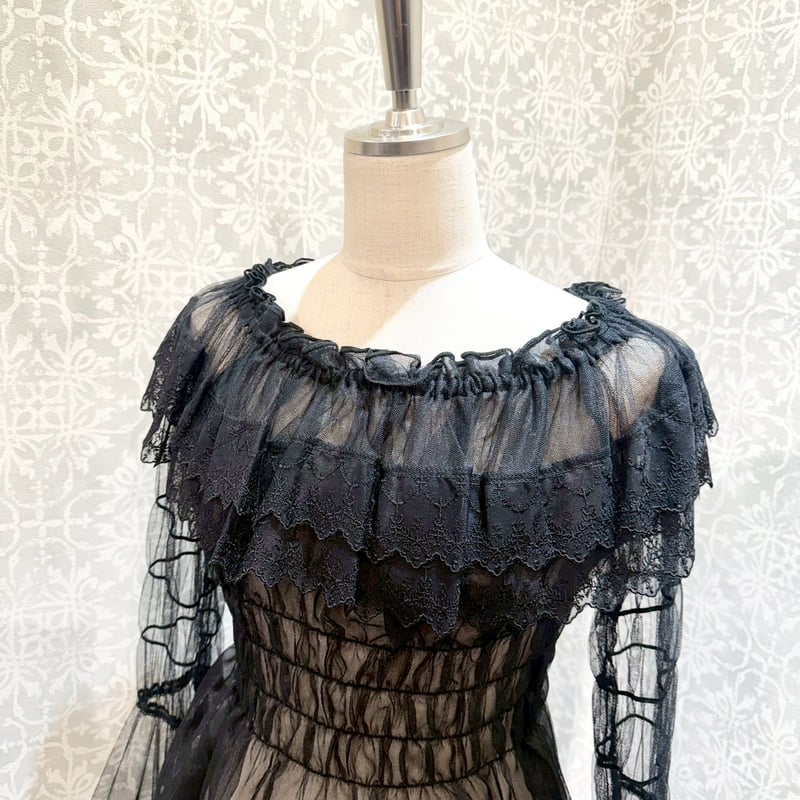 ATELIER-PIERROT】 Sheer Off-Shoulder Shirring B
