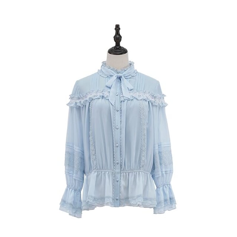 美品✨定価9万　22SS　コレクション掲載　ドゥロワー　フリルブラウス　紺 美品✨定価9万 22SS コレクション掲載 ドゥロワー フリル