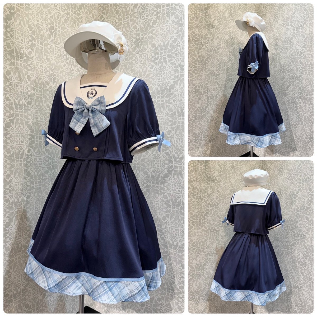 Amavel】 Chouchou Check セットアップ風セーラーワンピース/126170