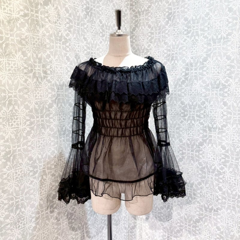 ATELIER-PIERROT】 Sheer Off-Shoulder Shirring B