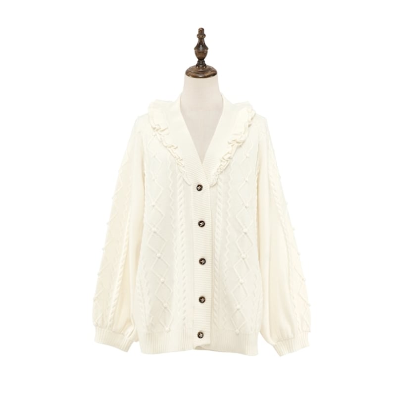 45R コットン フリル カーディガン シェルボタン トップス