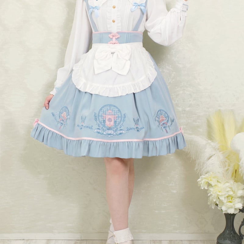 未使用品　宮燈街の飴売り子　チャイナブラウス　エプロンスカート　ブラック 未使用品宮燈街の飴売り子チャイナブラウスエプロンスカートブラック