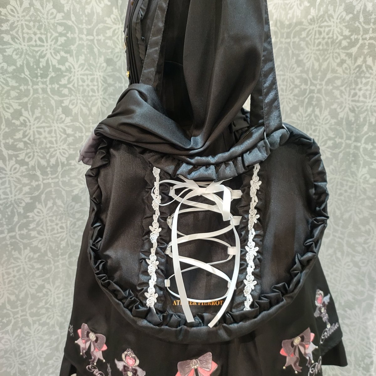 ATELIER PIERROT コルセット型 バッグ ブラック ATELIER-PIERROT】Lace up Ribbon Heart Bag/AK-14