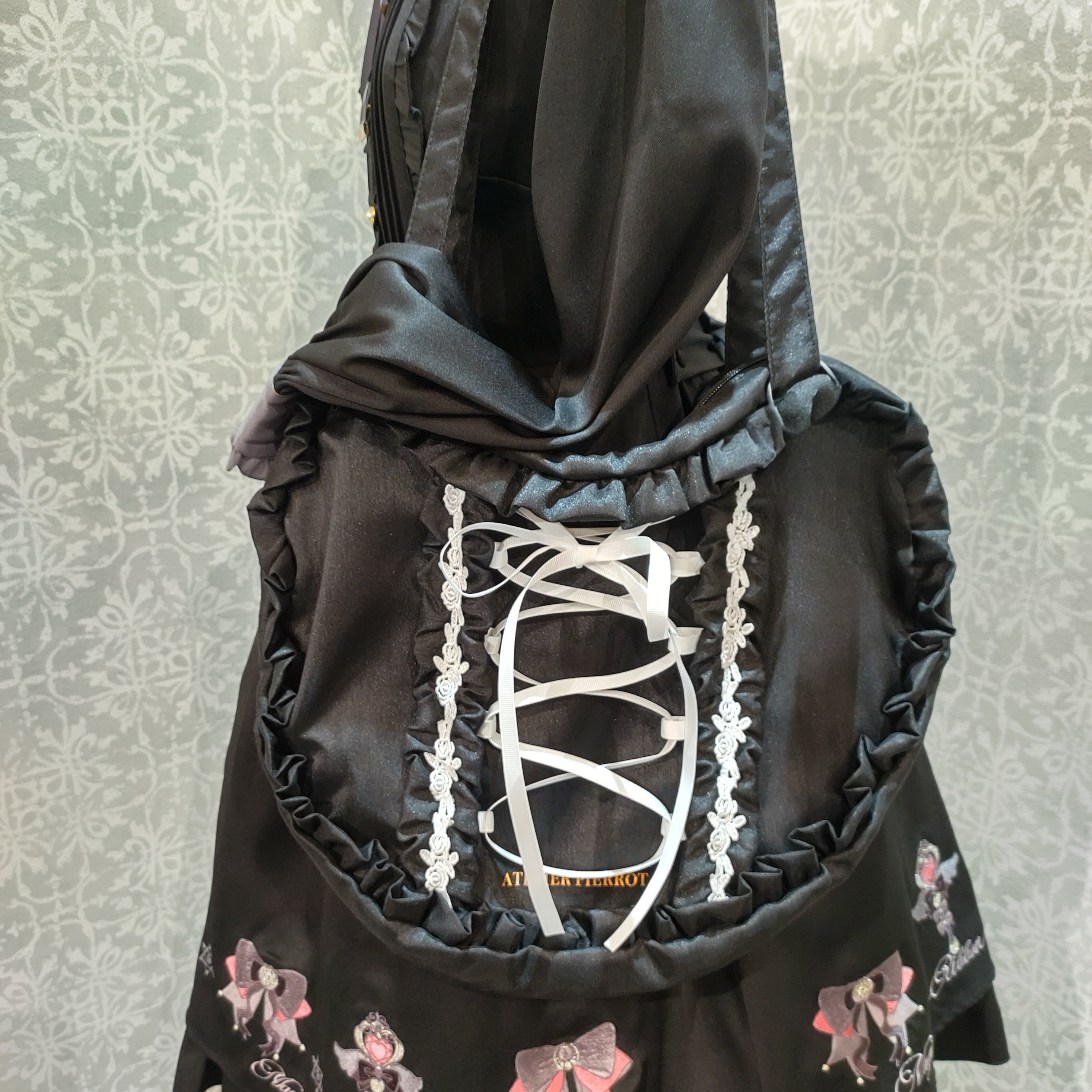 ATELIER PIERROT コルセット型 バッグ ブラック ATELIER-PIERROT】Lace up Ribbon Heart Bag/AK-14