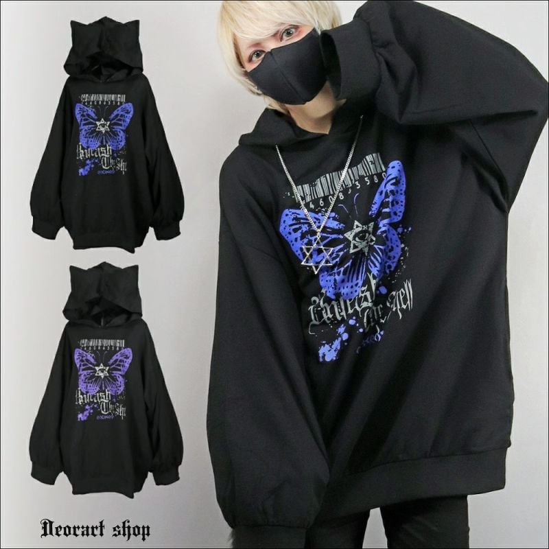 Deorart】オーバーサイズ ネコ耳フード・プルパーカー [ butterfly eye
