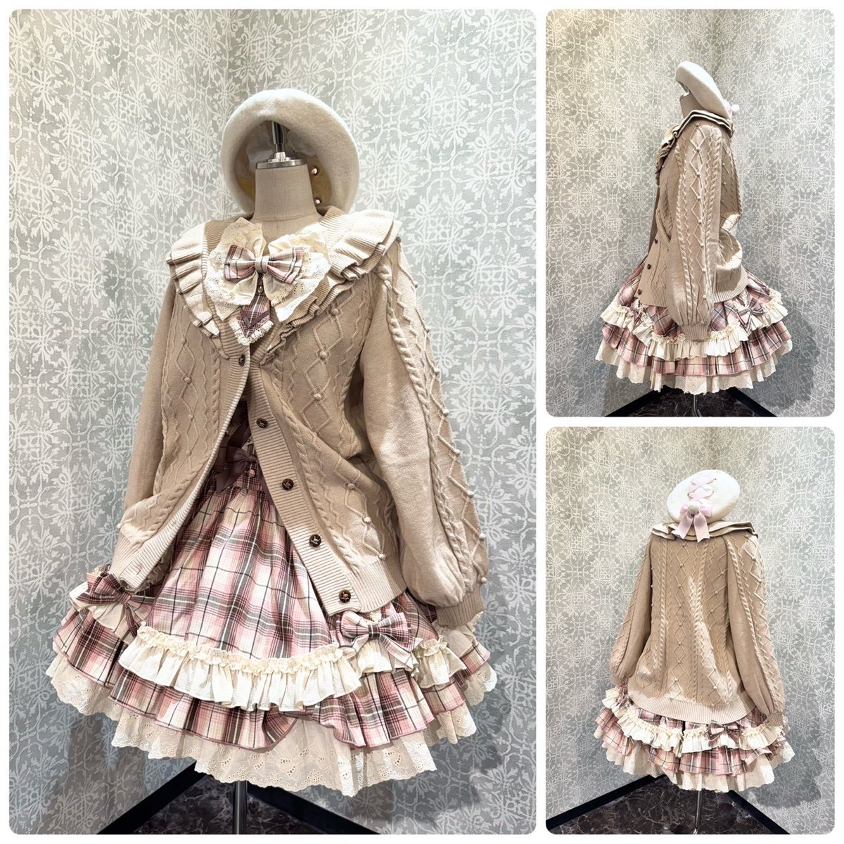 小鳥ボタンのフリルカーディガン　ベージュ　星箱Works 小鳥ボタンのフリルカーディガン | HoshibakoWorks