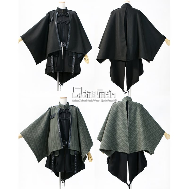 Qutie Frash 龍プリント和柄切替オフショルダー チュニック ポンチョ キューティーフラッシュ QUTIE FLASH チャイナ ポンチョ キューティー