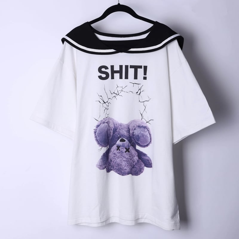 Amilige】Shit Bearセーラーカラー半袖スウェット（82327263003） |